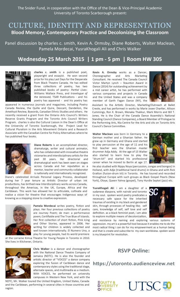 Poster for Culture, Identity and Representation Blood Memory, Contemporary Practice and Decolonizing the Classroom