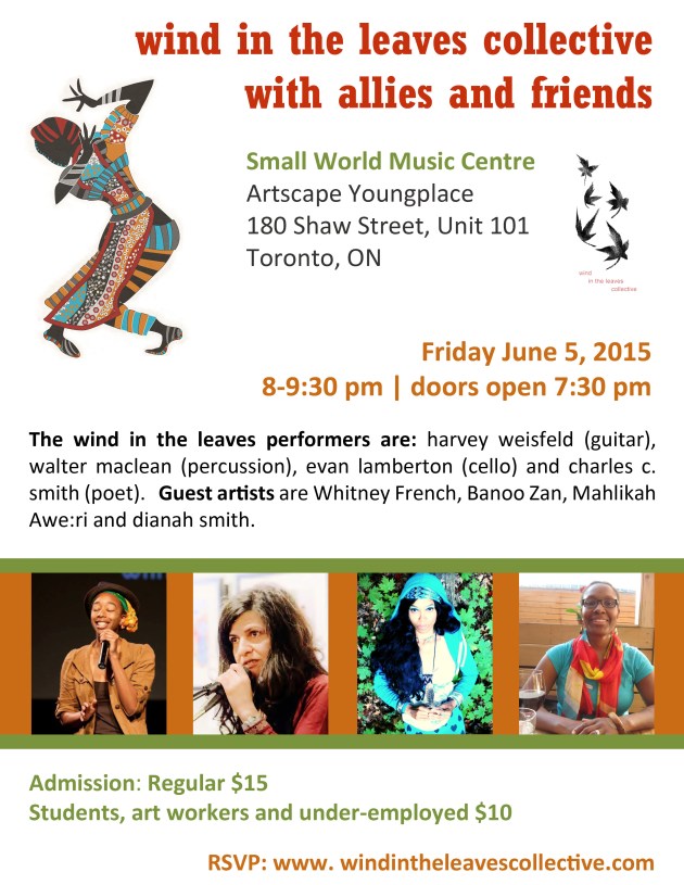 poster of performance by wind in the leaves collective with allies and friends on June 5, 2015